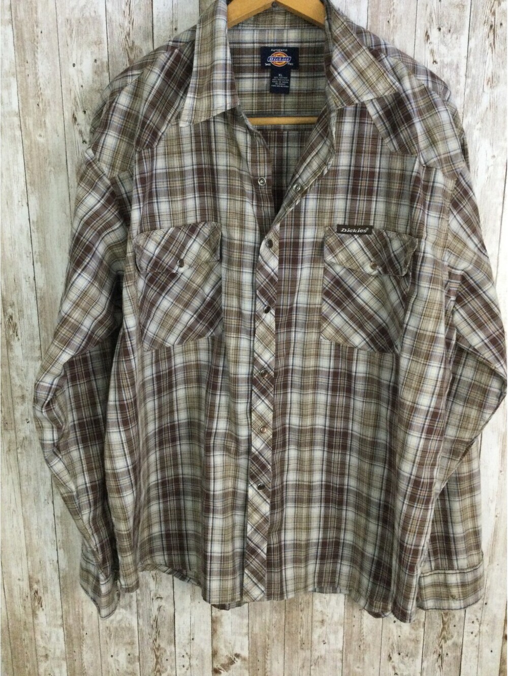 Dickies Pearl Snap Long Sleeve Plaid Western Shirt XL Cotton/Poly Light Weight